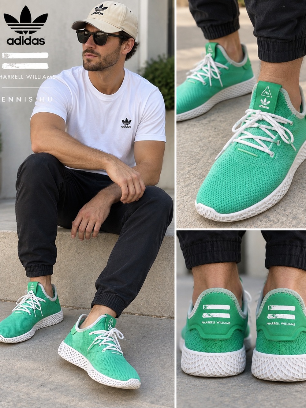Adidas Pharrell Williams Tennis Hu Green White Sneakers Men’s Size 7 AP9964